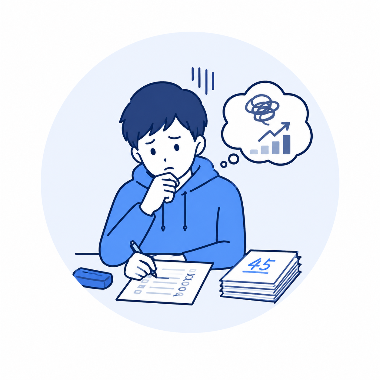 模試や過去問の点数が伸びず悩んでいる学生