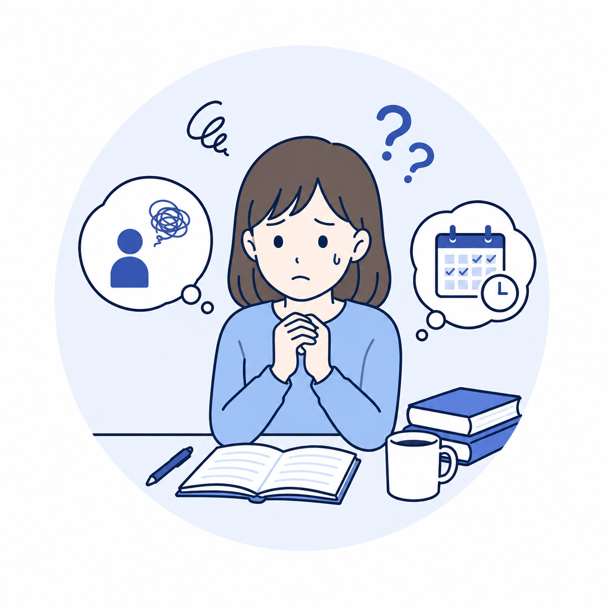 一人で勉強を続けることに不安を感じている学生