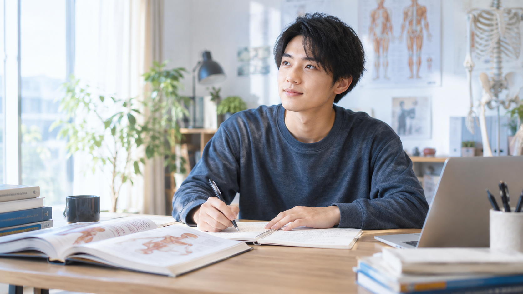 柔道整復師国家試験に向けて学習する受験生